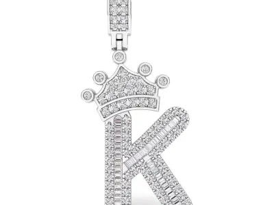 Crown Initial  K  Letter Pendant 3D print model