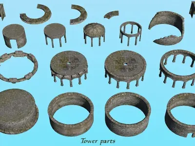 Ancient Fort - Game-ready assets set Low-poly 3D model