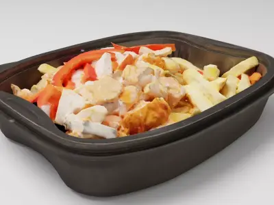 Poke bowl lunch box with fried potatoes chips chicken pepper 3D model