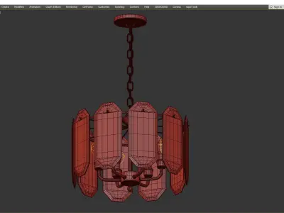 5 Light Polished Brass Interior Chandelier Low-poly 3D model
