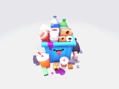 Cartoon Street trash Low-poly 3D model