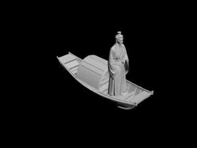 Chinese scene with light boat scholar 3D model