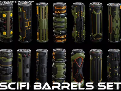SciFi Barrels set 3D model buy