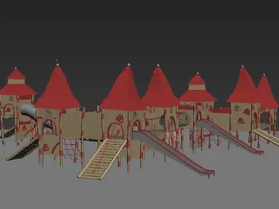 Forest castle wooden playground set 3D model