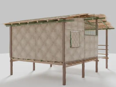 Thai style wooden house Low-poly 3D model