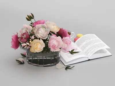 Tea and Flowers Set 3D model