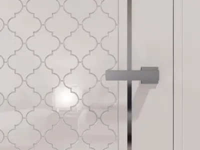 White interior door with glossy arabesque tiles 3D model