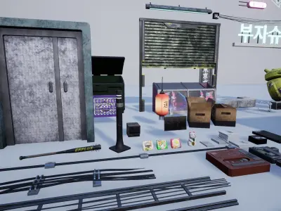 Cyberpunk Grunge Sci-Fi Asset Pack Low-poly 3D model