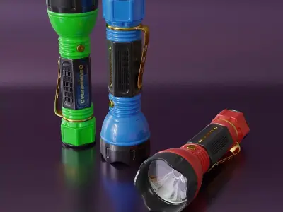 Multicolored hand held plastic flashlights 3D model