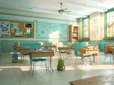 Cartoon Classroom Corridor  3D model