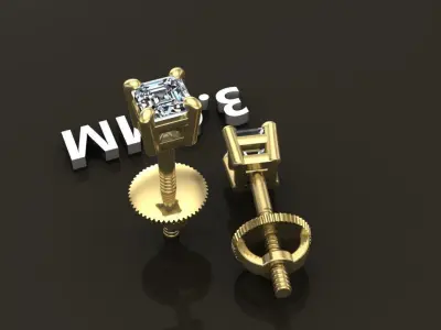 SQUARE EMERALD CUT 4 PRONG SOLITAIRE EARRING 3MM 3D print model
