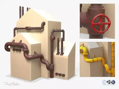 Industrial Steam Pipes PBR Modular Low-poly 3D model