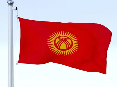 Animated Kyrgyzstan Flag Low-poly 3D model