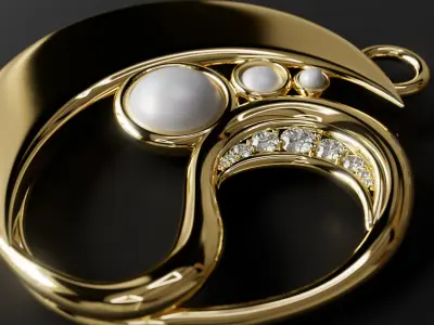 Luxurious 3D Printable Golden Pendant with Pearls 3D print model