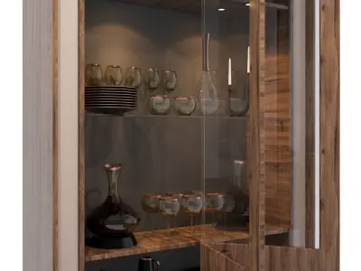 Shelf 3D model wooden cabinet with glass doors 3D model