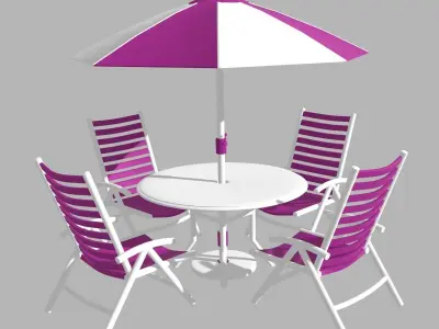 Patio outdoor table with chairs and umbrella 2 3D model