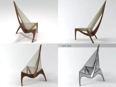 Harp four different chairs with wooden frame 3D model