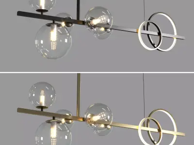 Artpad Modern European GlassBubble Diningroom Pendant Black gold 3D model