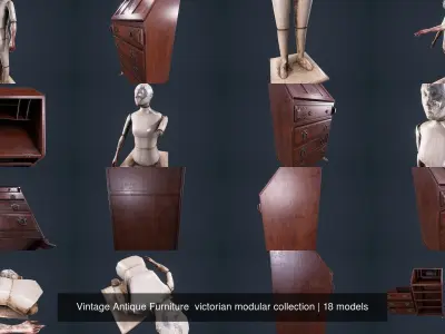 Vintage Antique Furniture  victorian modular collection 3D Model Pack