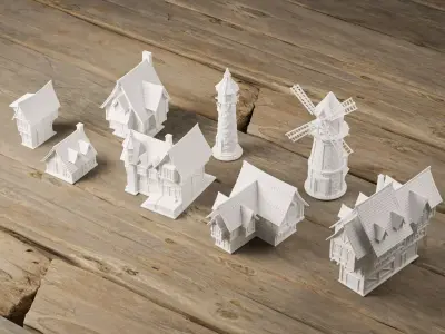 STYLIZED MEDIEVAL BUILDING PRINTABLE PACK 3D print model