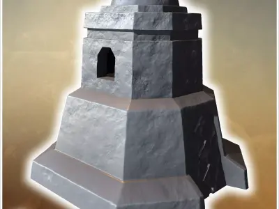 Tall fortified tower with dome angular walls and a narrow observ 3D print model