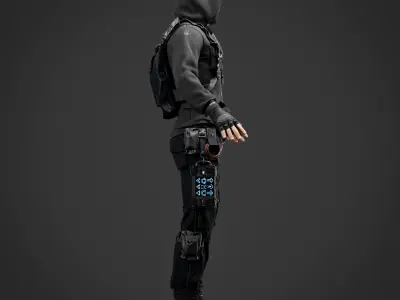  Cyberpunk Hacker Game Ready Character Model  Low-poly 3D model