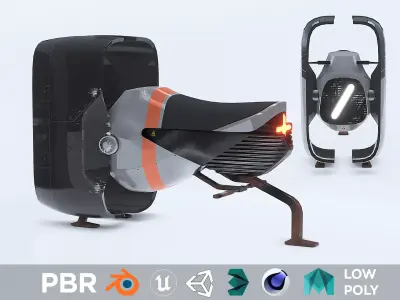 Space race bike futuristic scifi spaceship low poly 3D Low-poly 3D model