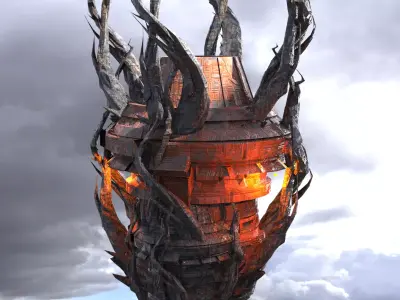 Winter Dagon sci fi cult Tower  Low-poly 3D model