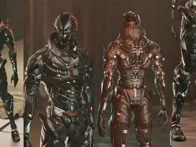 Cyberpunk Combat Armor Character Low-poly 3D model