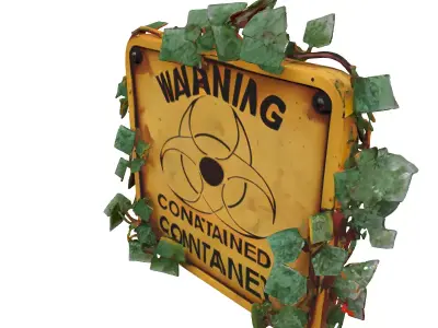 Overgrown Biohazard Warning Sign Low-poly 3D model