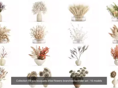 Collection 19 pcs bouquets dried flowers branches lavender set 3D Model Pack