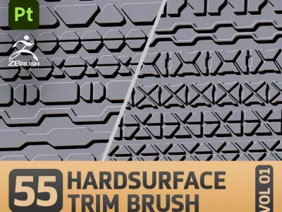 55 Hard Surface Trim Brush ZBrush and Substance Painter Low-poly 3D model