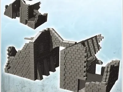 Ruined stone building with archway and frame 35 - Modern WW2 WW1 3D print model