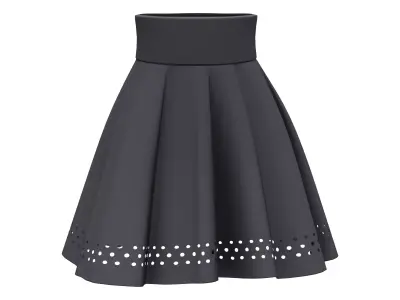 Tiny Holes Bottom Black High Waist Mini Ruffled Skirt Low-poly 3D model