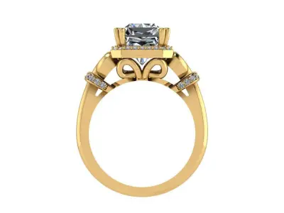 Ring176 gold engagement ring with cushion cut diamond 3D print model