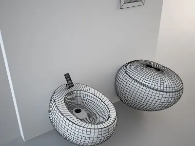 Wall hung Egg Pod Bidet and Toilet Low-poly 3D model