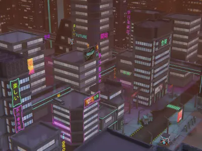 Future mobile city Low-poly 3D model