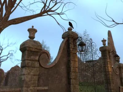 Graveyard and Ghosts Low-poly 3D model