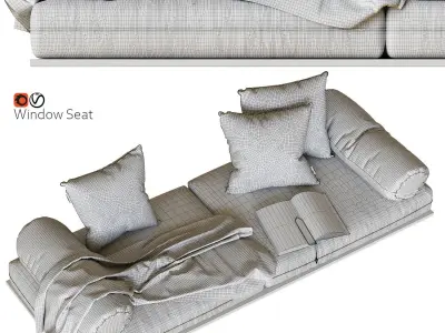 Window seat and pillows 3D model purchase