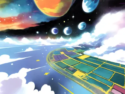 Panoramic Sky SET - Manga Cosmic Night Land - 3D mesh and Sphere Low-poly 3D model