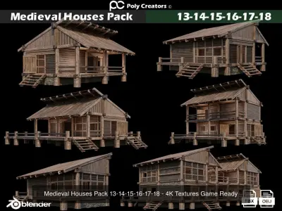50- Medieval Houses Collection - 4K Textures Game Ready 3D Model Pack