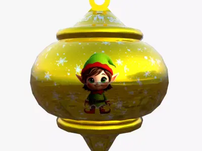 Christmas Elf Ornament Gold Bauble PBR Holiday Decoration Model Low-poly 3D model
