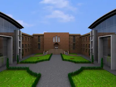 Building brick with grass in front 3D model