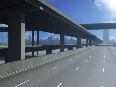 Freeway01 empty highway with bridge over it 3D model