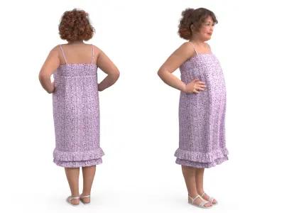  Young Chubby Girl in Spaghetti Strap Dress Hands on Hips 