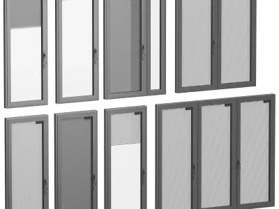 Panoramic windows and doors with built-in blinds 3D model
