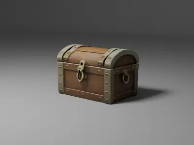 Wooden box chest and barrel set Free 3D model