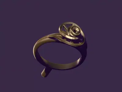 Ring  architectural rose with a stone for casting 3D print model