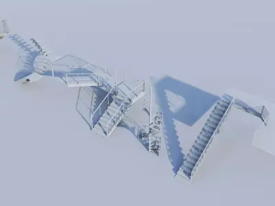 Modern Wood and Metal Staircase Architectural Pack 3D model