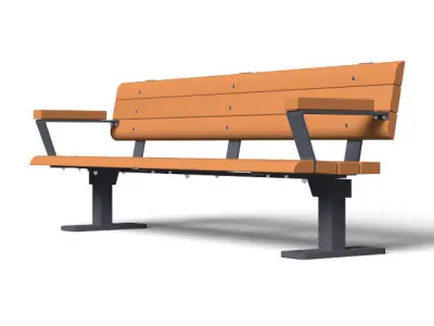 bench park with orange seat and metal legs 3D model